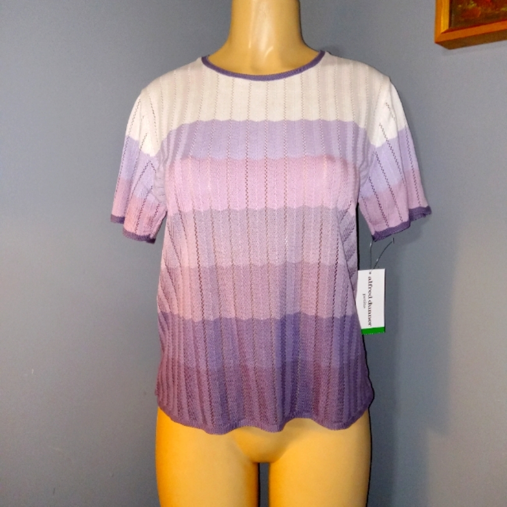 💣ALFRED DUNNER (NWT) STRIPED WHITE & PURPLE TOP SZ PL